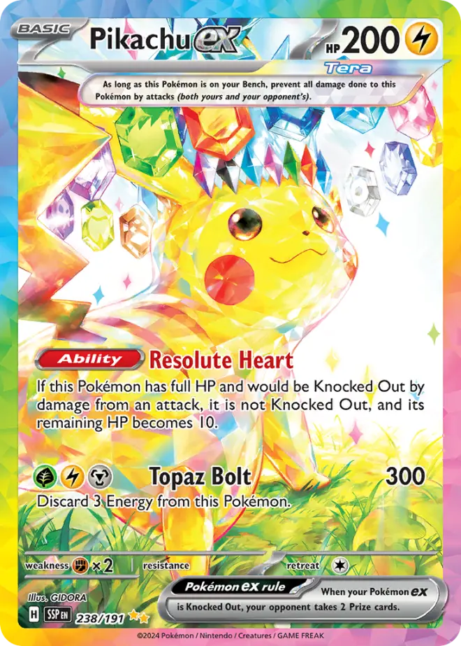 Pokémon-kaart Pikachu ex uit Surging Sparks
